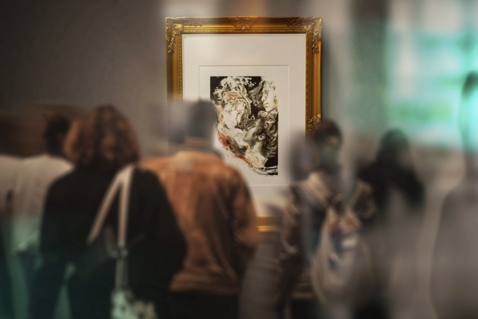 Teenager looking at the phone at an exhibition